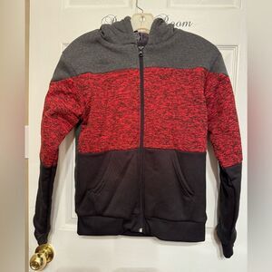 Open Trails Size XL (16/18) Boy's Black Gray Red Faux Fur Lined Hooded Jacket